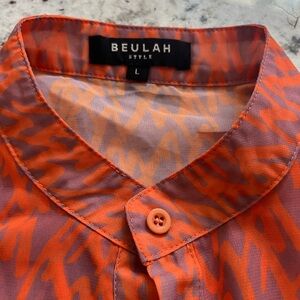 BUELAH RoomyVibrant Orange and Purple Button-Up Blouse. NWOT L. 🌞☀️🕶️